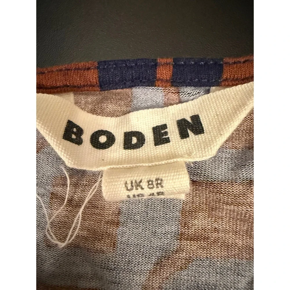 Boden Jersey Dress Women 4R Navy Blue Rust Geometric Long Sleeve Pocketed